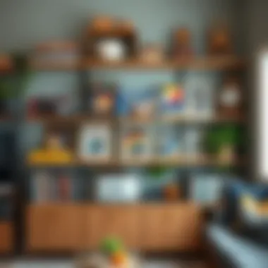 Stylish Shelving for Board Games and Decor Stylish shelving displaying board games and decor