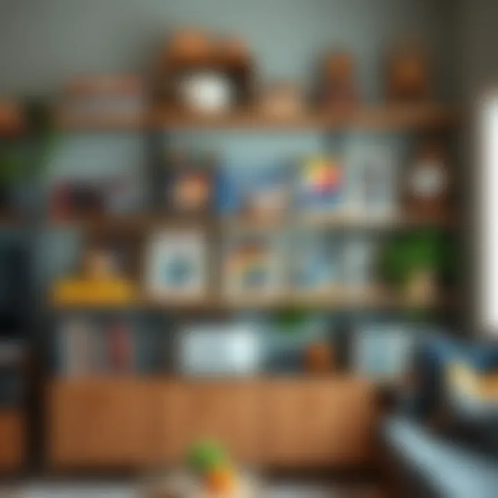 Stylish Shelving for Board Games and Decor Stylish shelving displaying board games and decor