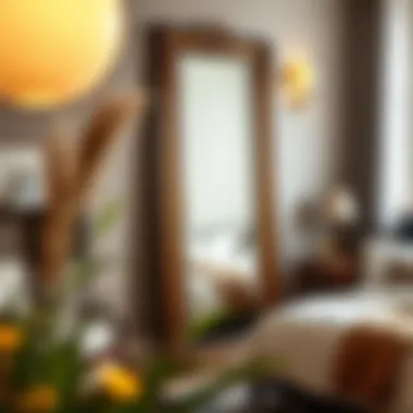 Unique floor length mirror as a statement piece in a cozy bedroom