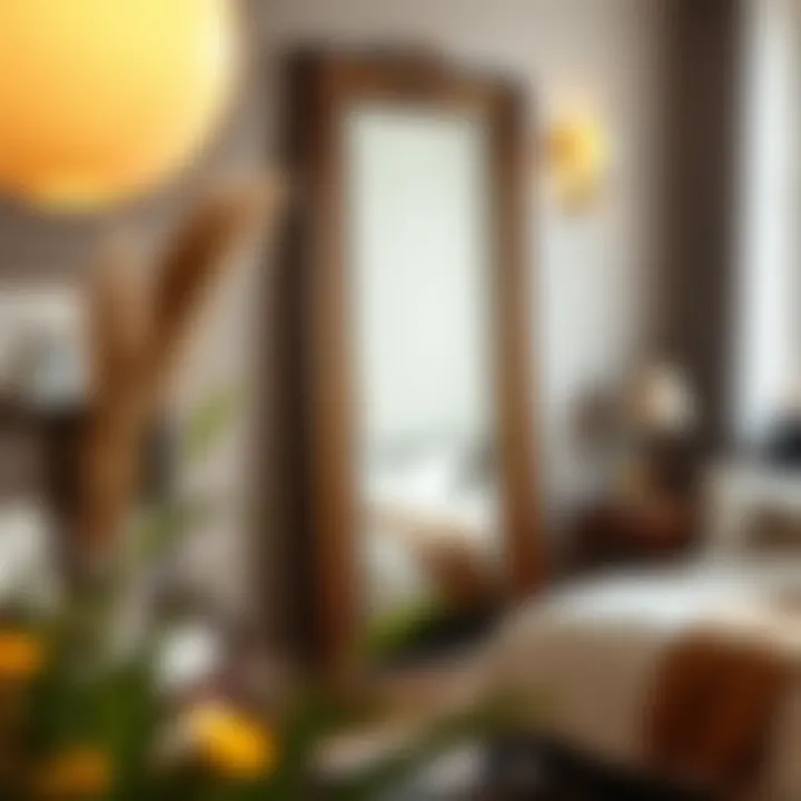 Unique floor length mirror as a statement piece in a cozy bedroom