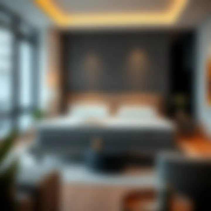 Modern Elegance: Full Size Platform Mattress in a Stylish Room An elegant full size platform mattress showcased in a modern bedroom setting