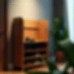 Elegant wooden shoe rack showcasing stylish design