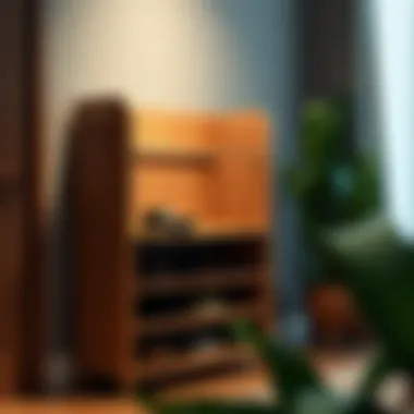 Elegant wooden shoe rack showcasing stylish design