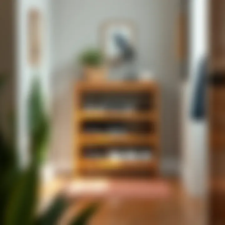 Functional wood shoe rack used for organization in an entryway