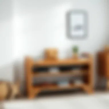 Modern wood shoe rack in a minimalist interior