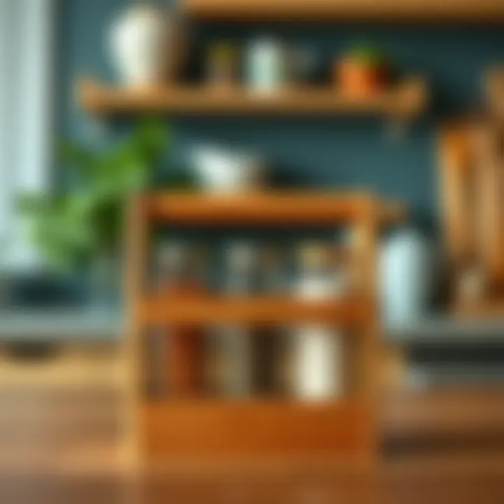 Stylish Wooden Spice Rack Stylish wooden spice rack featuring 2 oz. jars, integrating functionality and aesthetic appeal in kitchen decor.