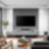 Elegant Gray Floating TV Shelf Stylish gray floating TV shelf in a modern living room