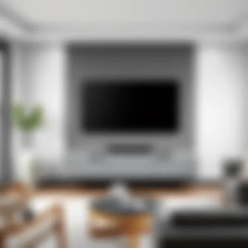 Elegant Gray Floating TV Shelf Stylish gray floating TV shelf in a modern living room