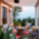 Elegant outdoor patio showcasing Hampton Bay striped cushions on stylish furniture