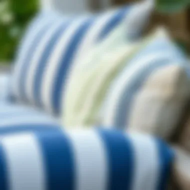 Luxurious Fabrics of Striped Cushions Close-up view of luxurious fabrics used in Hampton Bay striped cushions