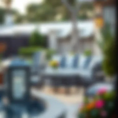 Trendy Outdoor Seating Arrangement Trendy outdoor seating arrangement featuring Hampton Bay striped cushions