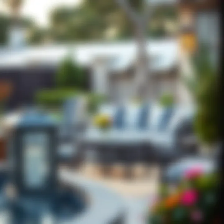 Trendy Outdoor Seating Arrangement Trendy outdoor seating arrangement featuring Hampton Bay striped cushions