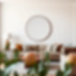 Elegant round mirror enhancing a minimalist living room