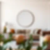 Elegant Round Mirror in Minimalist Living Room Elegant round mirror enhancing a minimalist living room
