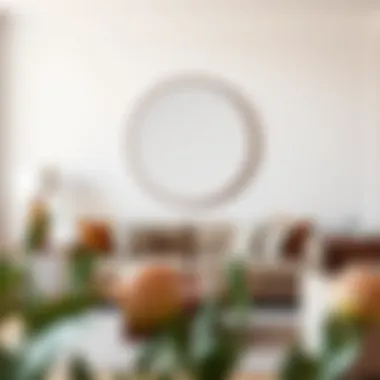 Elegant Round Mirror in Minimalist Living Room Elegant round mirror enhancing a minimalist living room