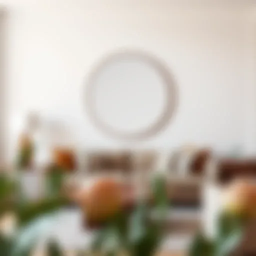 Elegant Round Mirror in Minimalist Living Room Elegant round mirror enhancing a minimalist living room