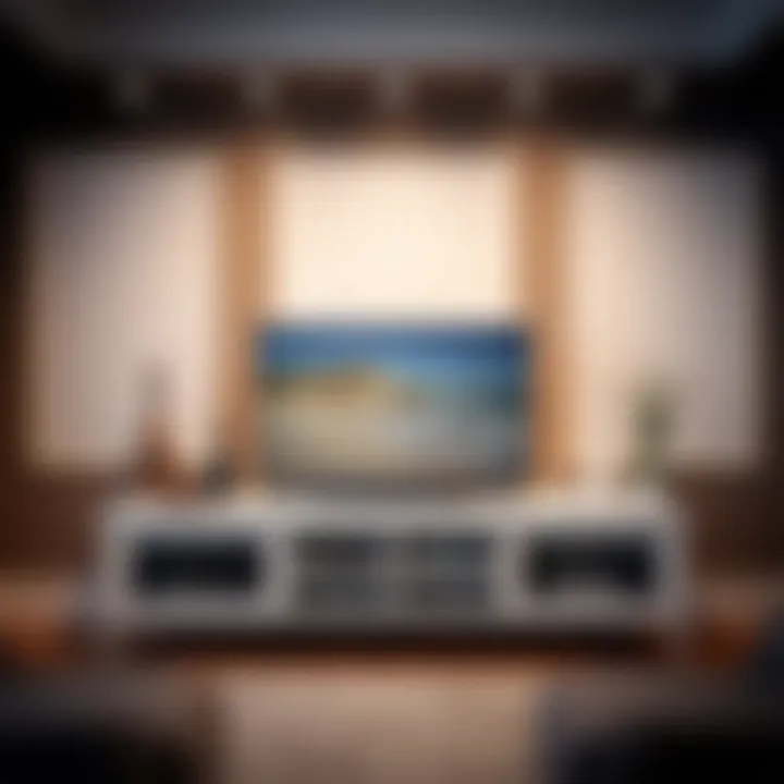 Elegant TV Stand with Decorative Touches Elegant small TV stand adorned with decorative elements