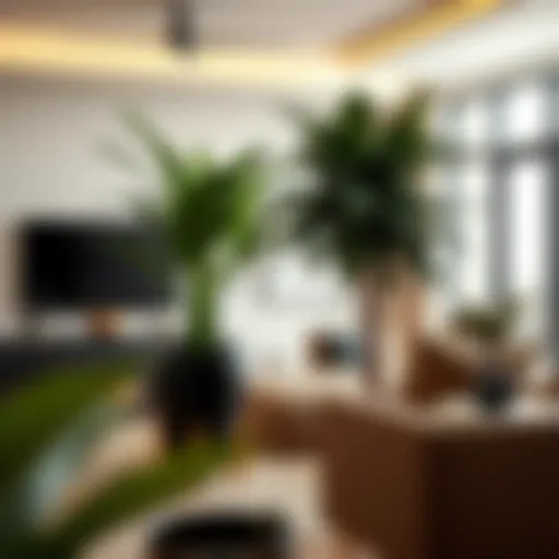 Elegant Interior Design with Black and Gold Planter Elegant large black and gold planter in a modern living room setting