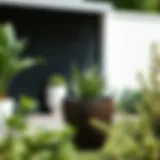 Elegant large metal plant container in a modern garden setting