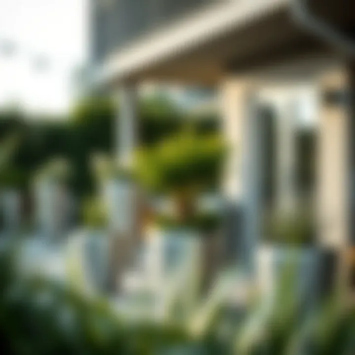 Contemporary Outdoor Space with Silver Planters Contemporary garden setting featuring multiple large silver planters