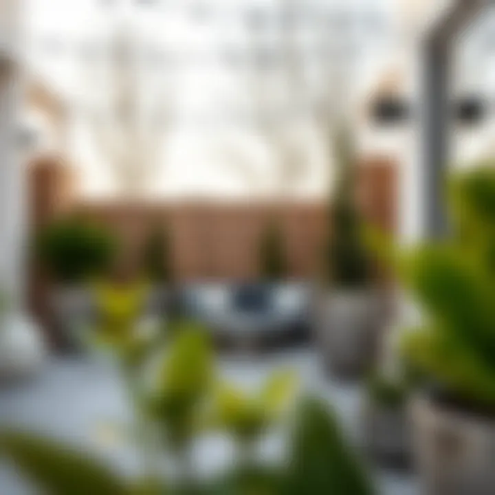 Stylish Patio Enhancements with Silver Planters Stylish patio adorned with large silver outdoor planters