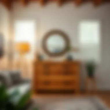 Log Dresser Blending with Modern Design Contemporary room featuring a log dresser with modern decor elements