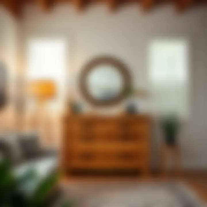 Log Dresser Blending with Modern Design Contemporary room featuring a log dresser with modern decor elements