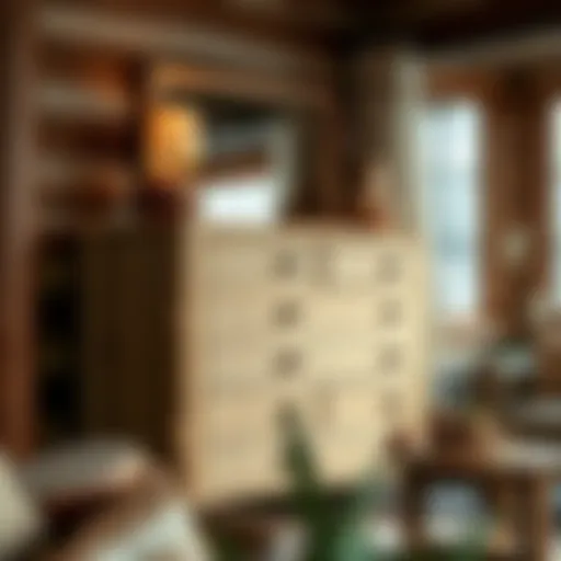 Charming Log Dresser in Cozy Ambiance Elegant log dresser in a rustic home setting with warm lighting