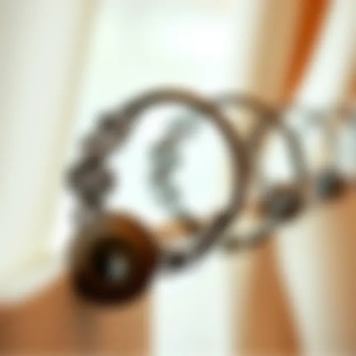 Intricate Metal Curtain Ring Design A close-up of metal curtain rings with intricate design