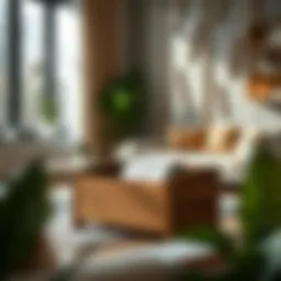 Elegant wooden magazine display box in a modern living room setting