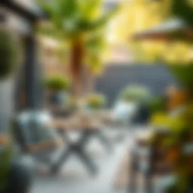 Stylish Outdoor Living Space Stylish outdoor living space featuring metal patio tables