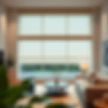 Modern Living Room with Motorized Roller Shade Elegant motorized roller shade in a modern living room