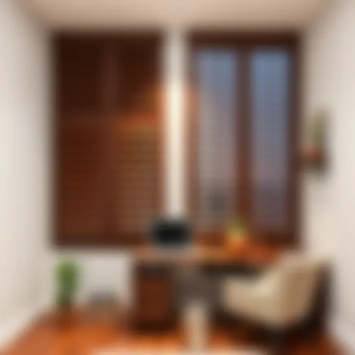 Stylish Motorized Wood Shutters in a Contemporary Home Office Stylish motorized wood shutters in a contemporary home office