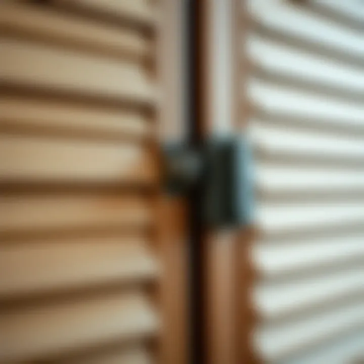 Detailed View of the Control Mechanism for Motorized Wood Shutters Close-up of a motorized wood shutter's control mechanism