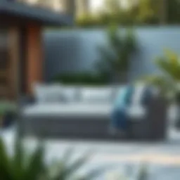 Elegant patio loveseat with integrated storage, showcasing modern design