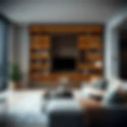 Sleek not deep bookcase in a modern living room