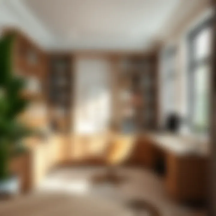 Not deep bookcase integrated into a compact office space