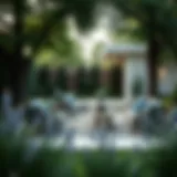 Elegant Outdoor Love Seat Sectional Elegant outdoor love seat sectional in a tranquil garden