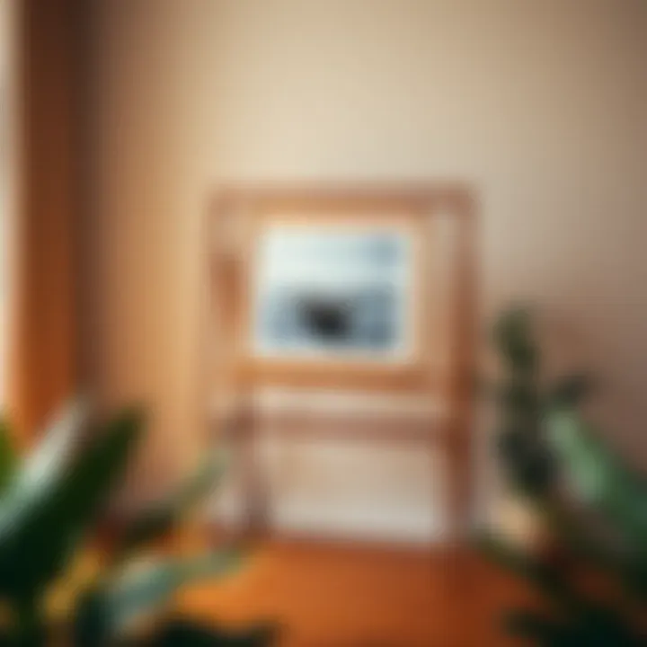 Elegant wooden picture display stand showcasing framed artwork