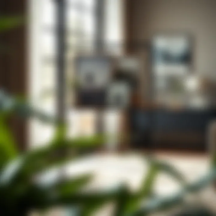 Modern metal picture display stand in a stylish interior