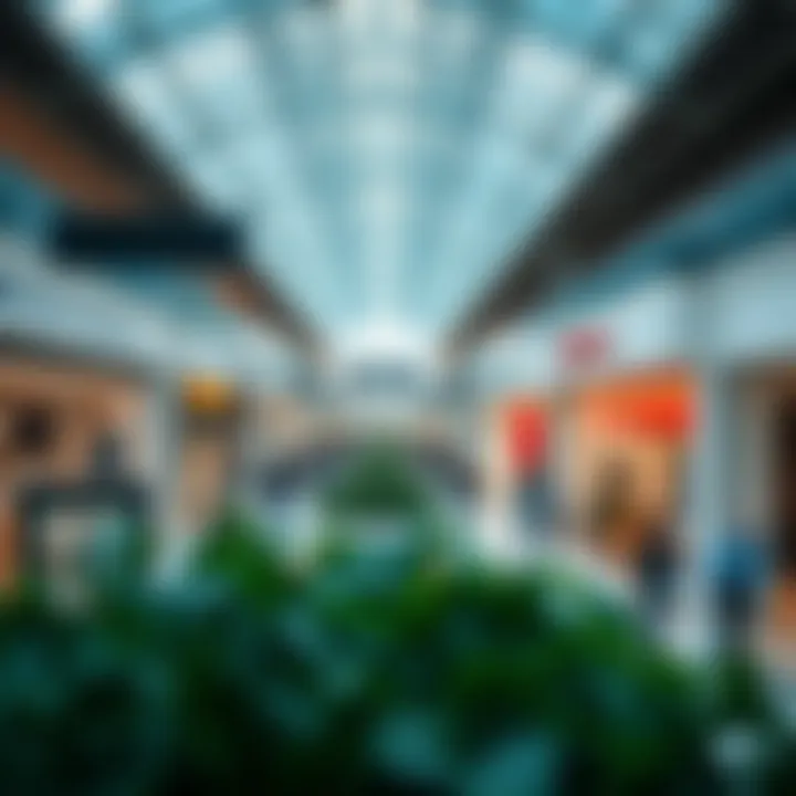 Modern shopping center bustling with activity