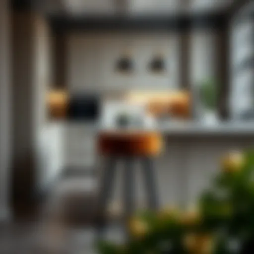 Elegant round velvet bar stool in a modern kitchen setting