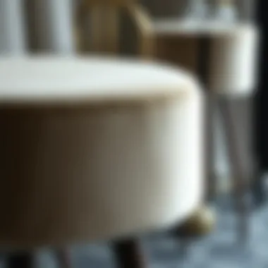 Close-up of plush velvet texture on a round bar stool