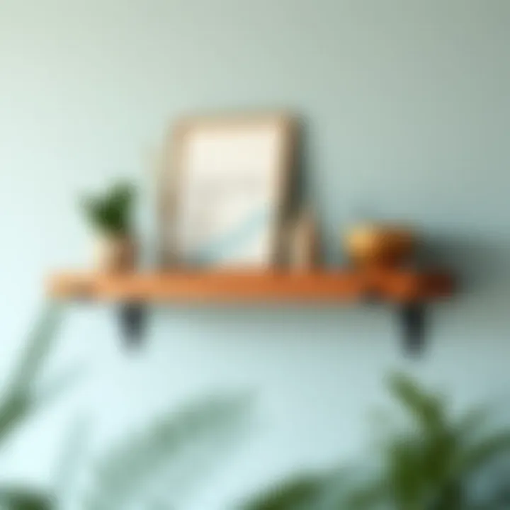 Decorative Wooden Floating Shelf Wooden floating shelf with decorative items supported by brackets