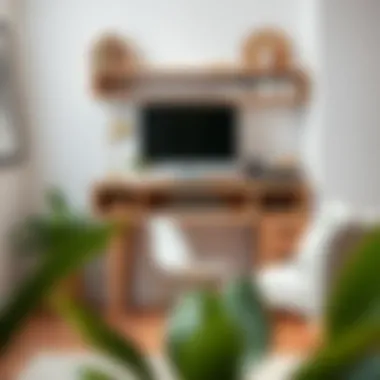 Compact workspace showcasing a slim desk with stylish storage