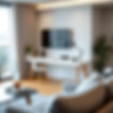 Functional slim desk positioned in a modern living area