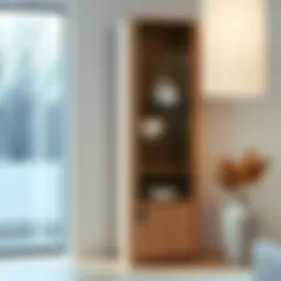 Elegant tall modern china cabinet featuring sleek lines and glass shelving