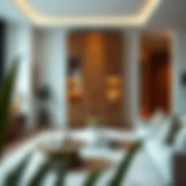 Trendy Living Space with Tall Cabinet Trendy living space with a tall modern china cabinet as a focal point