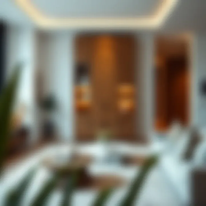 Trendy Living Space with Tall Cabinet Trendy living space with a tall modern china cabinet as a focal point