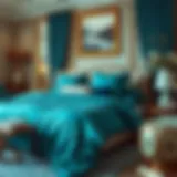 Elegant teal bedding set displayed in a luxurious bedroom